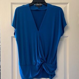 INC International Concepts Royal Blue Twist-Front V-Neck Blouse